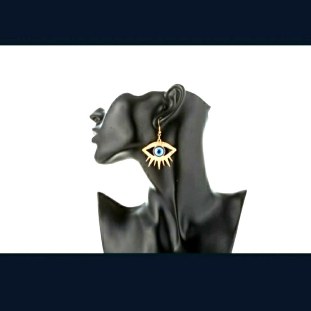 Evil Eye Rhinestone Earrings Blue Eyes Glam (BIN2) - Picture 4 of 5